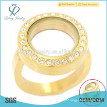 New style gold crystal jewelry 20mm stainless steel glass memory floating charm locket rings